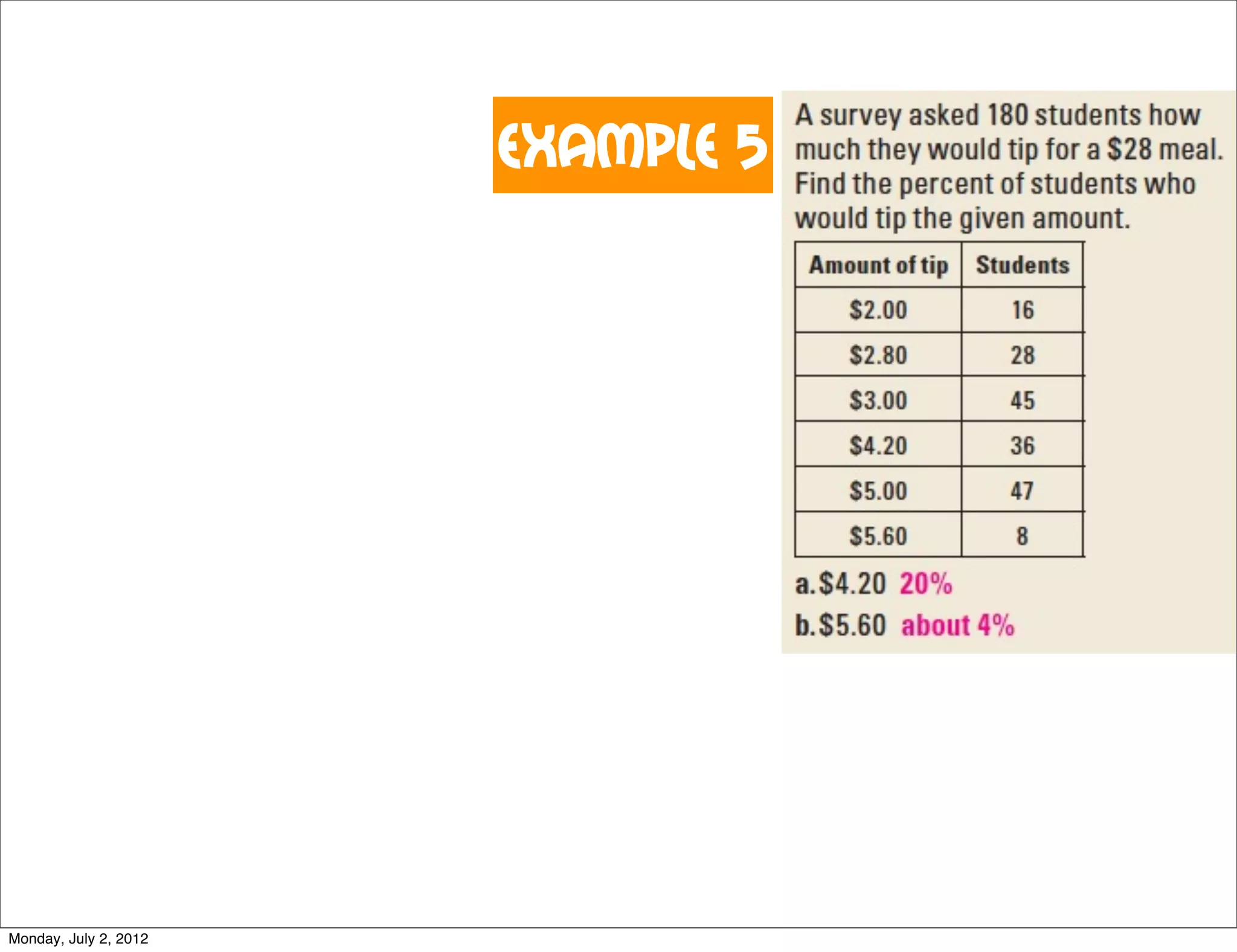 Example 5
Monday, July 2, 2012