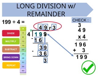 Check Numbers Reminder MATH 3 - dividing numbers by one digit divisor with a remainder.pptx