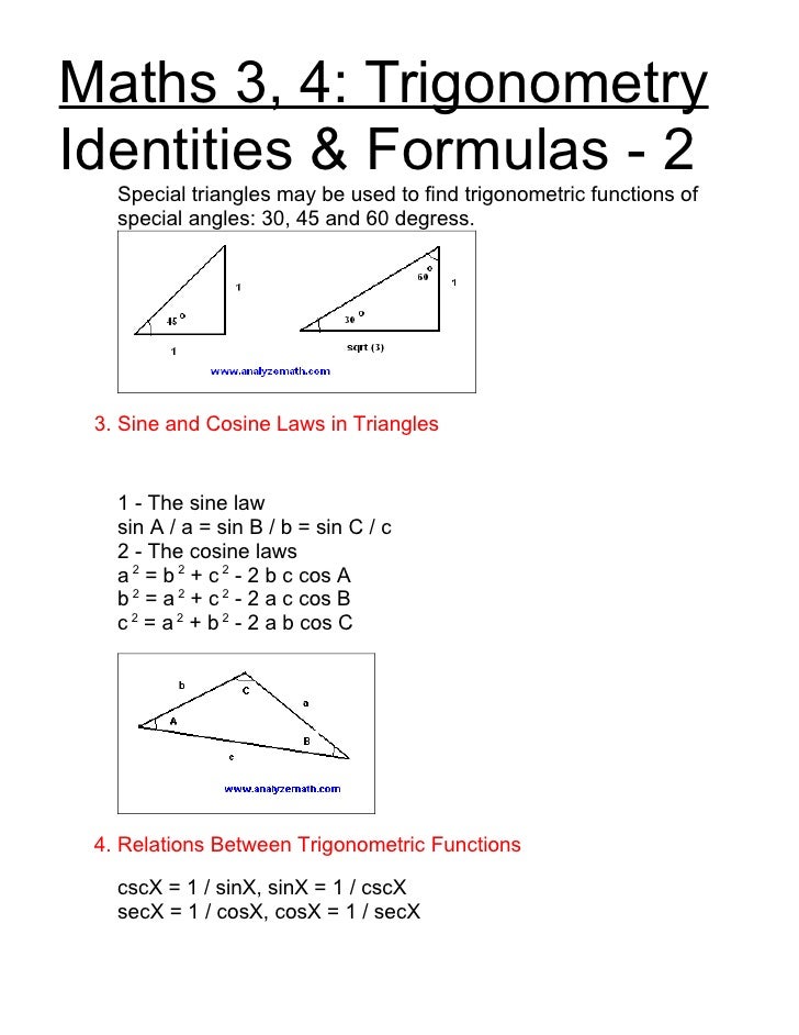 Math34 Trigonometric Formulas Math34 Trigonometric Formulas