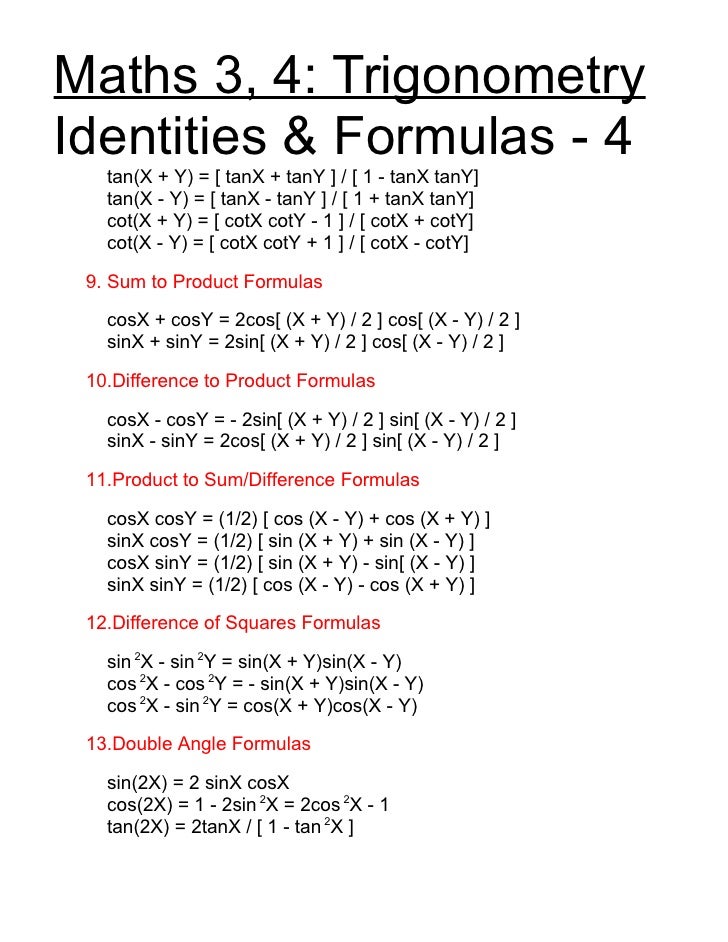 Math34 Trigonometric Formulas