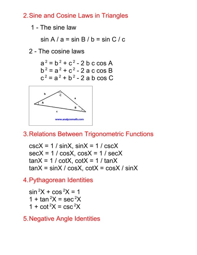Math34 Trigonometric Formulas | PDF
