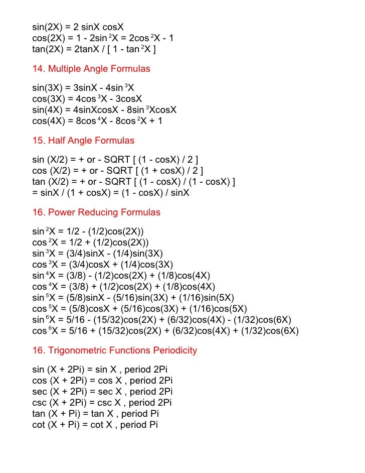 Math34 Trigonometric Formulas