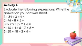 Comprehensive Math 4 Lesson on Order of Operations Using MDAS Rules | PPTX