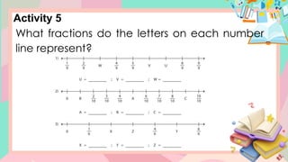 Activity 5
What fractions do the letters on each number
line represent?
 