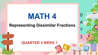 MATH 4
Representing Dissimilar Fractions
QUARTER 3 WEEK 1
D
A
Y
3
 