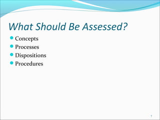 What Should Be Assessed?
Concepts
Processes
Dispositions
Procedures
7
 