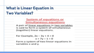 What is Linear Equation in
Two Variables?
 