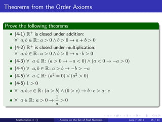 ∧ Math Math 4 axioms on the set of real numbers | PDF