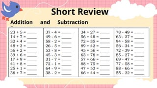 Short Review
Addition and Subtraction
Facts
 
