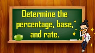 Determine the
percentage, base,
and rate.
 