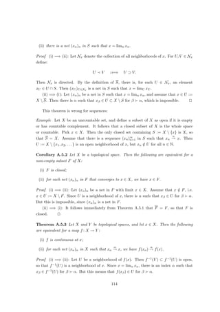 3.2 Spectral theory for compact operators
In this section, all spaces are over C.
Lemma 3.2.1 Let E be a Banach space, let F be a closed subspace of E, let T ∈ K(E),
and let λ ∈ C  {0} be such that
inf{k(λ − T)xk : x ∈ F, kxk = 1} = 0.
Then F ∩ ker(λ − E) 6= {0}.
Proof Let (xn)∞
n=1 be a sequence in F with kxnk = 1 for all n ∈ N and (λ − T)xn → 0.
Since T is compact, (Txn)∞
n=1 has a convergent subsequence (Txnk
)∞
k=1. Hence (λxnk
)∞
k=1
converges and since λ 6= 0, so does (xnk
)∞
k=1. Let x := limk→∞ xnk
. Then x ∈ F with
kxk = 1 belongs to ker(λ − T). u
t
Proposition 3.2.2 Let E be a Banach space, let T ∈ K(E), and let λ ∈ σ(T){0}. Then
the following hold:
(i) dim ker(λ − T)  ∞.
(ii) (λ − T)E is closed and has finite codimension.
(iii) There is n ∈ N such that ker(λ−T)n = ker(λ−T)n+1 and (λ−T)nE = (λ−T)n+1.
Proof For (i), observe that
id|ker(λ−T) =
1
λ
T|ker(λ−T)
is compact. This implies dim ker(λ − T)  ∞.
For (ii) choose that a closed subspace F of E such that E = ker(λ−T)⊕F. It follows
that (λ − T)F = (λ − T)E. Since F ∩ ker(λ − T) = {0}, Lemma 3.2.1 implies that
C := inf{k(λ − T)xk : x ∈ F, kxk = 1}  0.
Hence,
k(λ − T)xk ≥ Ckxk (x ∈ F),
so that (λ − T)F = (λ − T)E is closed.
To see that (λ − T)E has finite codimension, note that
(λ − T)E⊥
= {φ ∈ E∗
: φ((λ − T)x) = 0 for all x ∈ E}
= {φ ∈ E∗
: ((λ − T)φ)(x) = 0 for all x ∈ E}
= ker(λ − T∗
).
58
 