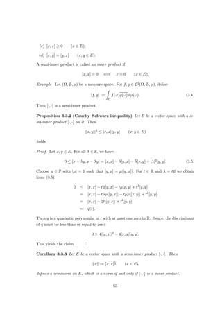 Proof Clearly, kTk ≤ 1 and ker T = F⊥, so that T, by Exercise 2.7, T induces an injective
map T̃ : E∗/F⊥ → F∗ with kT̃k ≤ 1. We claim that this map is surjective and an isometry.
Let ψ ∈ F∗. By Corollary 2.1.5, there is φ ∈ E∗ with kφk = kψk extending ψ. We
thus have Tφ = ψ and
kφ + F⊥
k ≥ kT̃(φ + F⊥
)k = kψk = kφk ≥ kφ + F⊥
k,
which completes the proof. u
t
Theorem 2.2.9 Let E be a normed space, and let F be a normed subspace. Then T :
F⊥ 7→ (E/F)∗ defined by
(Tφ)(x + F) := φ(x) (φ ∈ F⊥
, x ∈ E)
is an isometric isomorphism of F⊥ and (E/F)∗.
Proof It is routinely checked that T is well-defined and linear.
Let π : E → E/F be the quotient map. For any ψ ∈ (E/F)∗, the functional ψ ◦ π
belongs to F⊥ such that T(π ◦ ψ) = ψ. Hence, T is surjective. From Exercise 2.7, it
follows that T is an isometry. u
t
2.2.4 The dual space of C([0, 1])
Definition 2.2.10 A function α: [0, 1] → F is said to be of bounded variation if
kαkBV := sup



n
X
j=1
|α(xj) − α(xj−1)| : n ∈ N, 0 = x0  x1  · · ·  xn = 1



 ∞.
We define:
BV ([0, 1]) := {α: [0, 1] → F : α is of bounded variation}
The following are easily checked:
• BV ([0, 1]) is a linear space;
• k · kBV is a seminorm on BV ([0, 1]);
• kαkBV = 0 ⇐⇒ α is constant.
We let
BV0([0, 1]) := {α ∈ BV ([0, 1]) : α(0) = 0}.
Then k · kBV is a normed space.
35
 