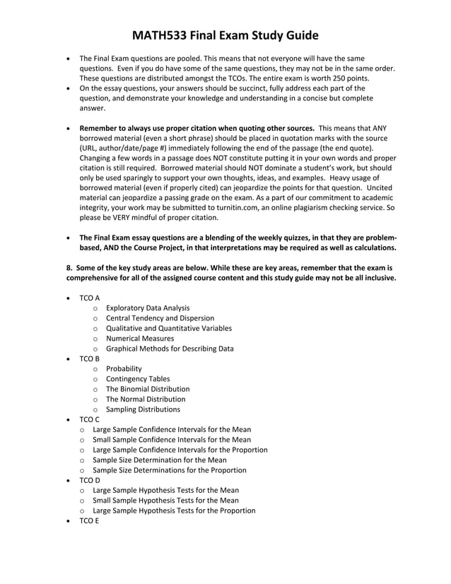 Math533 final exam_study_guide | PDF