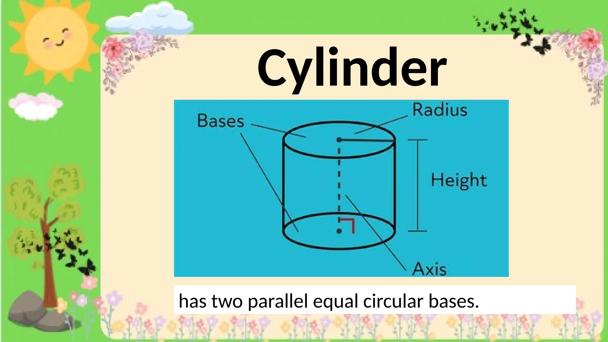 Cylinder
has two parallel equal circular bases.
 
