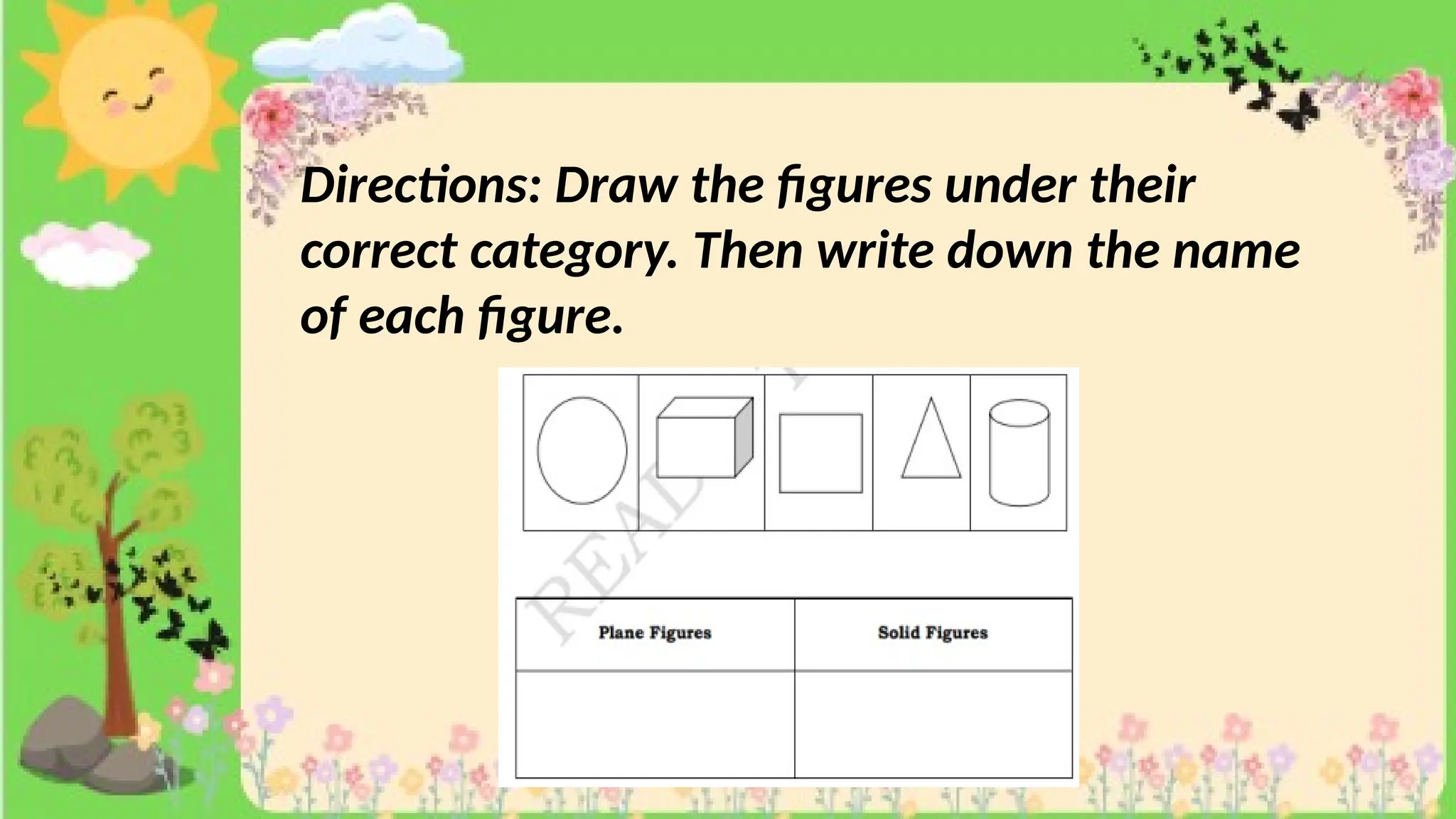 Directions: Draw the figures under their
correct category. Then write down the name
of each figure.
 