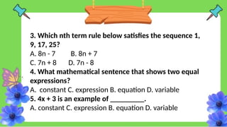 Nth Rule Math MATH_6_Q3_W2.pptx formulating the rule in finding the nth term | PPTX