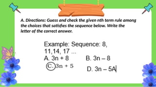 Nth Rule Math MATH_6_Q3_W2.pptx formulating the rule in finding the nth term | PPTX