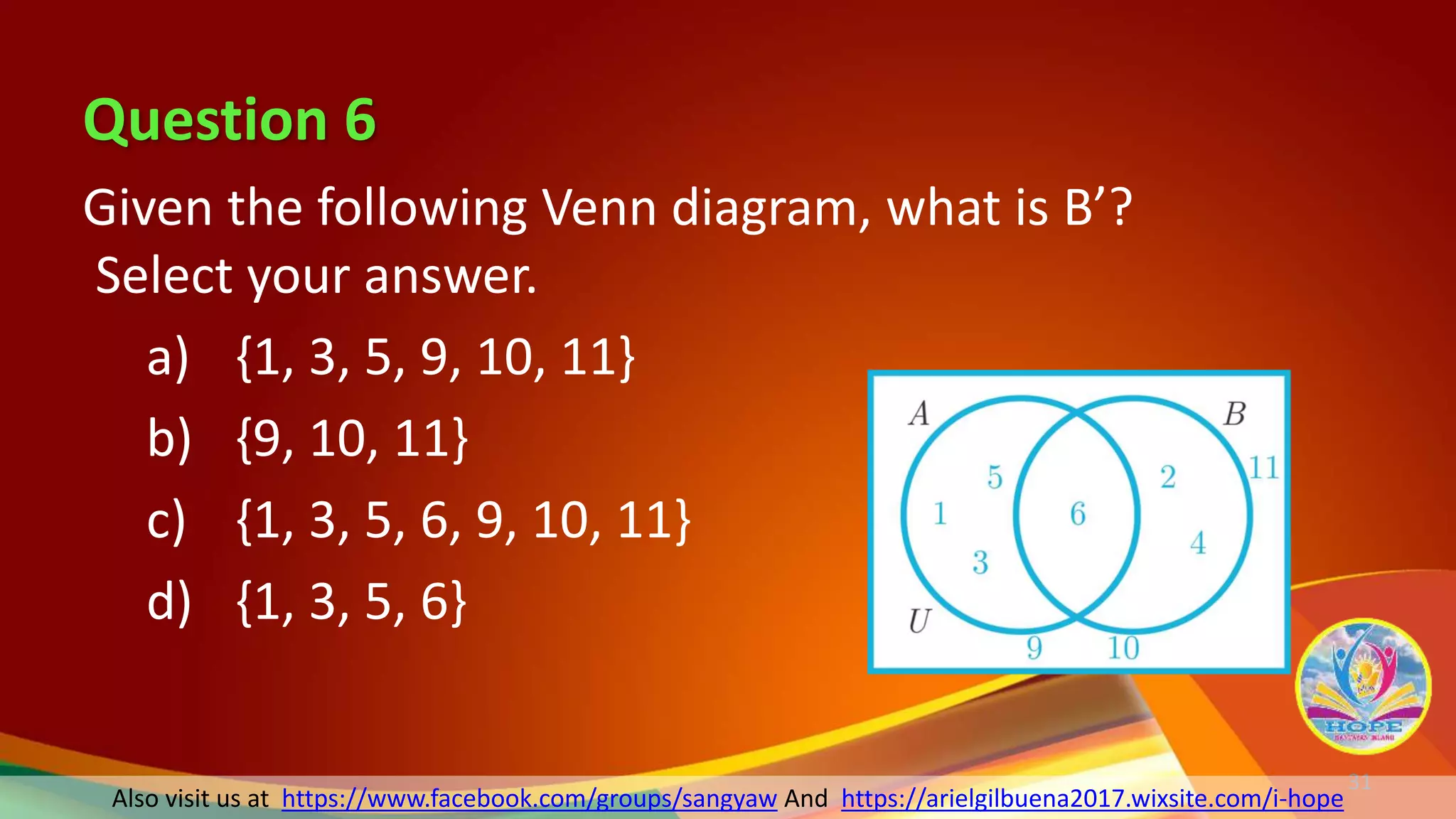 Math 7 | Lesson 2 Set Operations and the Venn Diagram | PPTX