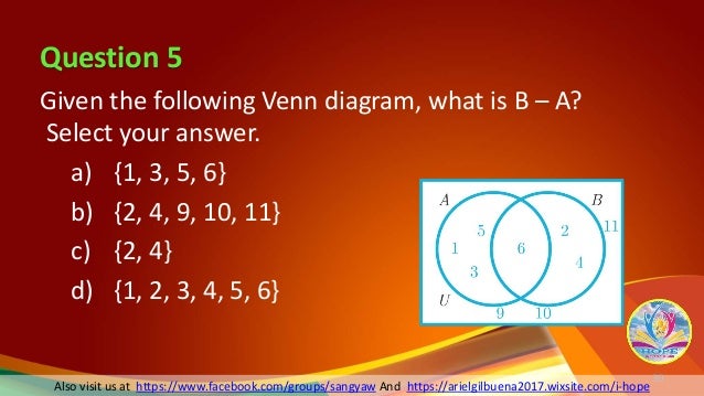 math 7 lesson 2 set operations and the venn diagram venn diagram union intersection