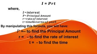 Interest Math Version solving simple interest power point in math 7 | PPTX