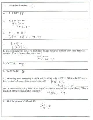 Math 7 review packet answer key | PDF