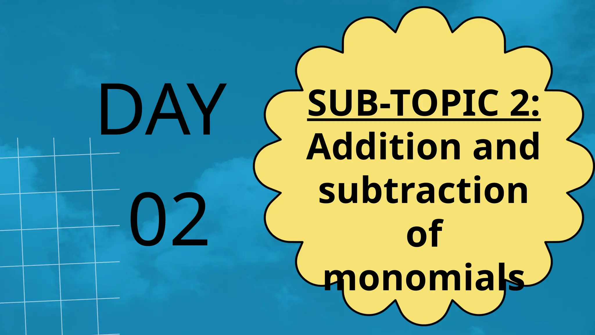 02
DAY SUB-TOPIC 2:
Addition and
subtraction
of
monomials
 