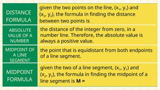FINDING DISTANCE AND THE MIDPOINT OF LINE SEGMENTS ON THE CARTESIAN ...