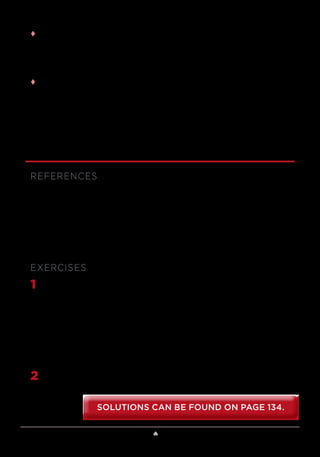 Lesson 12 ♠ Magic Squares 123
tt Finally, although you might try to avoid negative numbers in your
square, sometimes they are unavoidable. For example, any birthdays
in January will have a = 1 and will therefore have an a− − = −1 in the
bottom row. But you can live with that.
tt If you look for them, there are more than 3 dozen different neatly
arranged groups of 4 that are guaranteed to add to your total. In
addition to the 10 main rows and diagonals, there are 12 other 2-by-2
squares (including the 4 corners), 2 broken diagonals, 2 pentagons, 4
corners of 3-by-3 squares, 4 stalagmite-stalactite pairs, and 4 L-shaped
regions. See if you can find more!
REFERENCES
Benjamin, The Magic of Math.
Benjamin and Shermer, Secrets of Mental Math.
Pickover, The Zen of Magic Squares.
Simon, Mathematical Magic.
EXERCISES
1	 a) Create a fast magic square for the total 38.
b) Create a “smooth” magic square for the total 38.
c) Create a double-birthday magic square for the date 11/18/36.
d) Use the algebraic magic square chart to verify that the magic
square will give the proper total for at least 40 different groups of 4.
2	 What is the secret to the magic matrix trick at the end of the
video lesson?
SOLUTIONS CAN BE FOUND ON PAGE 134.SOLUTIONS CAN BE FOUND ON PAGE 134.
 