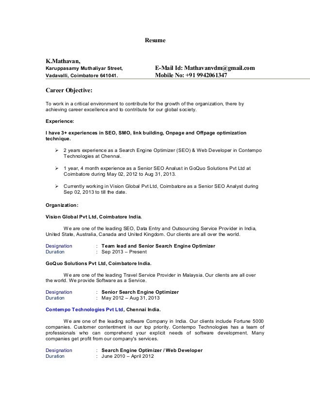 seo resumes