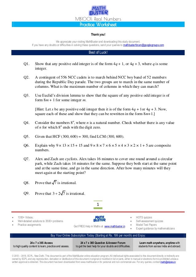 Math buster practice worksheet cbse class 10 chapter 1 Math buster practice worksheet cbse class 10 chapter 1