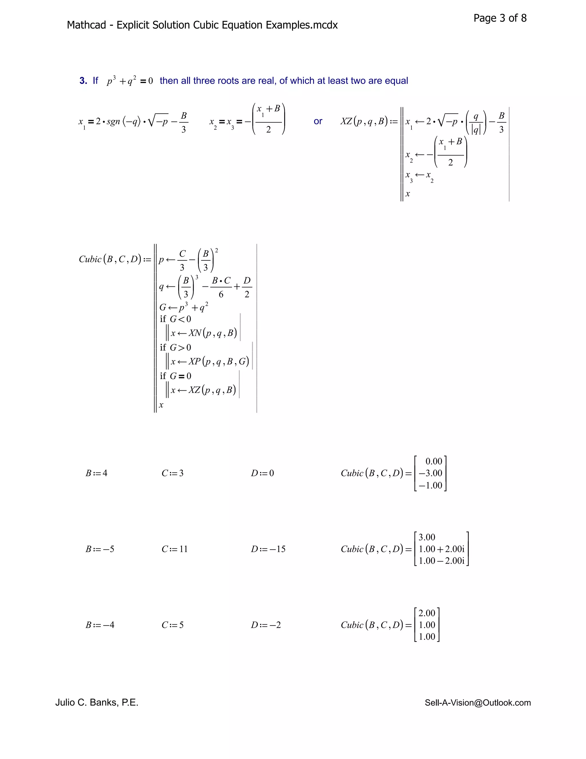 Mathcad explicit solution cubic equation examples | PDF
