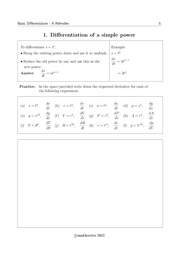 Mathcentre Basic Differentiation