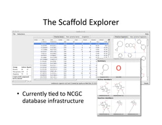 The Scaﬀold Explorer 




•  Currently %ed to NCGC 
   database infrastructure 
 