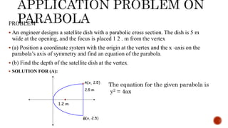  SOLUTION FOR (B)
 y2 = 4ax
 here a = 1.2
 y2 = 4(1.2)x
 y2 = 4.8 x
 The parabola is passing through the point (x, 2...