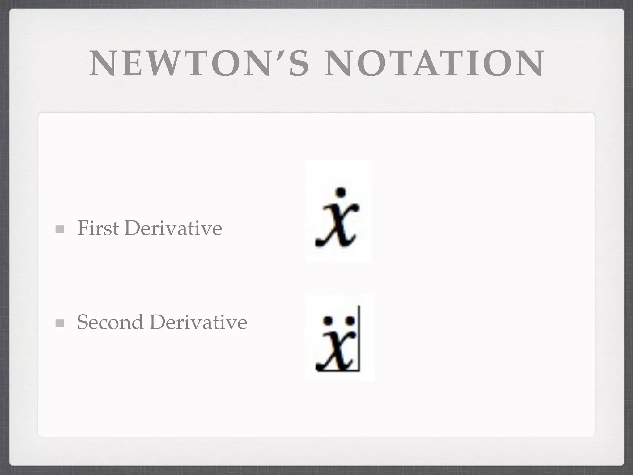 NEWTON’S NOTATION
First Derivative
Second Derivative