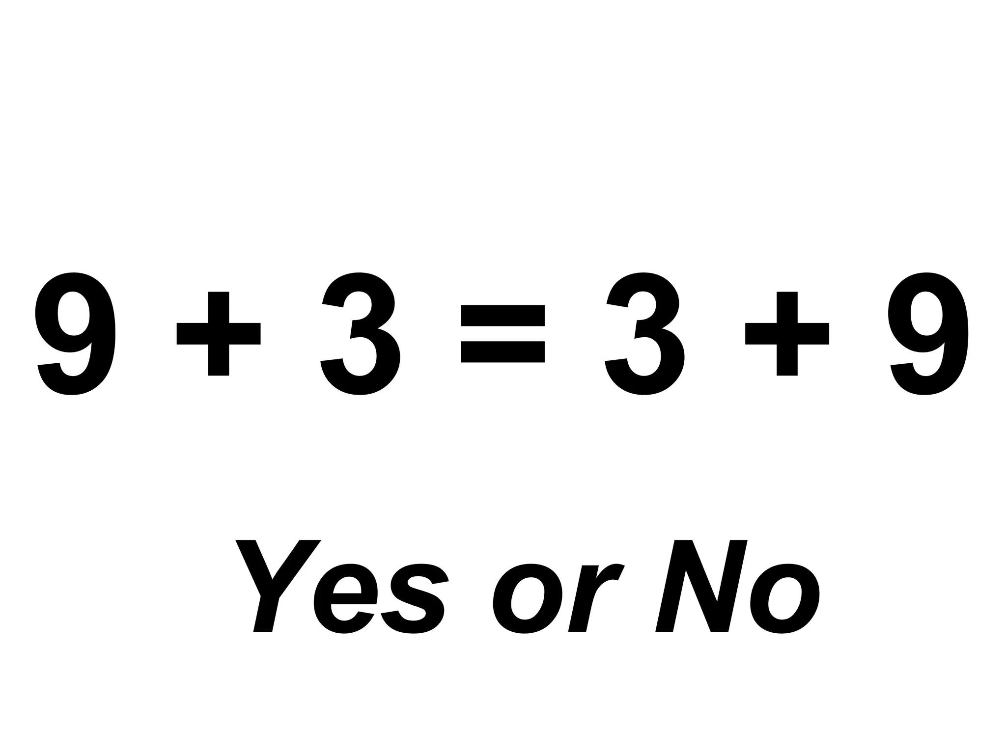 9 + 3 = 3 + 9  Yes or No 