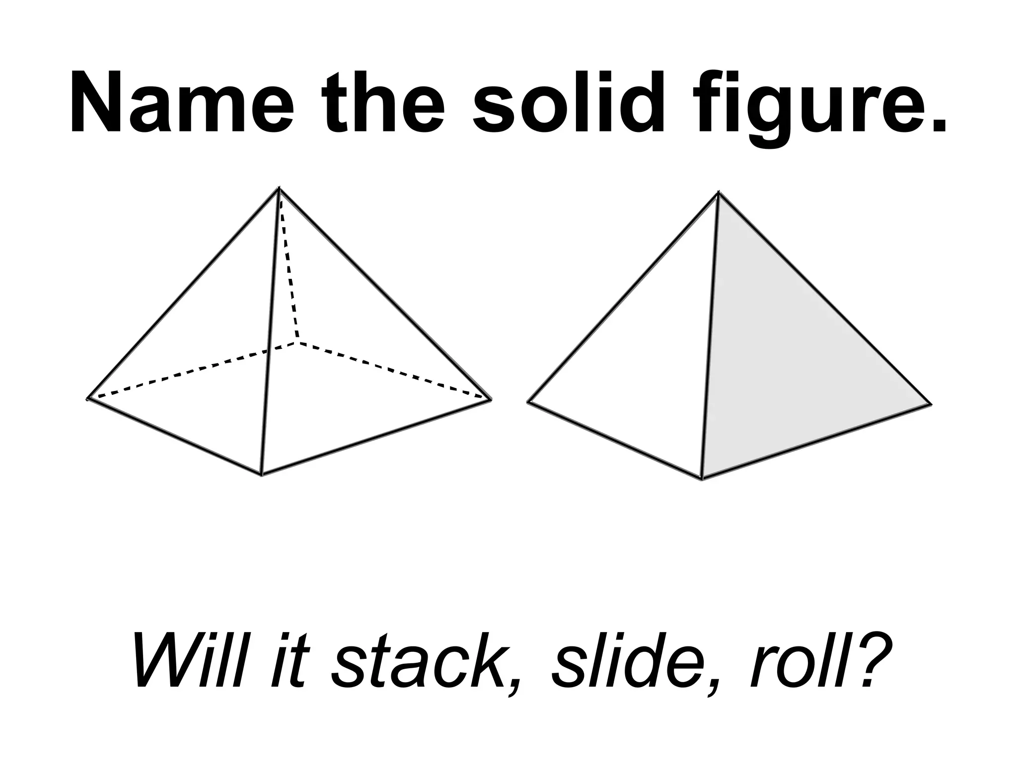 Name the solid figure. Will it stack, slide, roll? 
