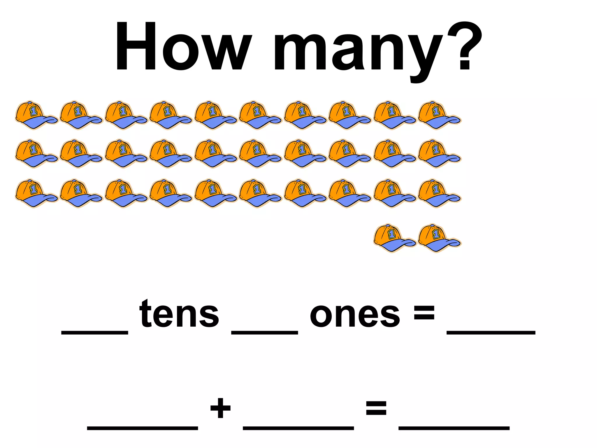 How many? ___ tens ___ ones = ____ _____ + _____ = _____ 