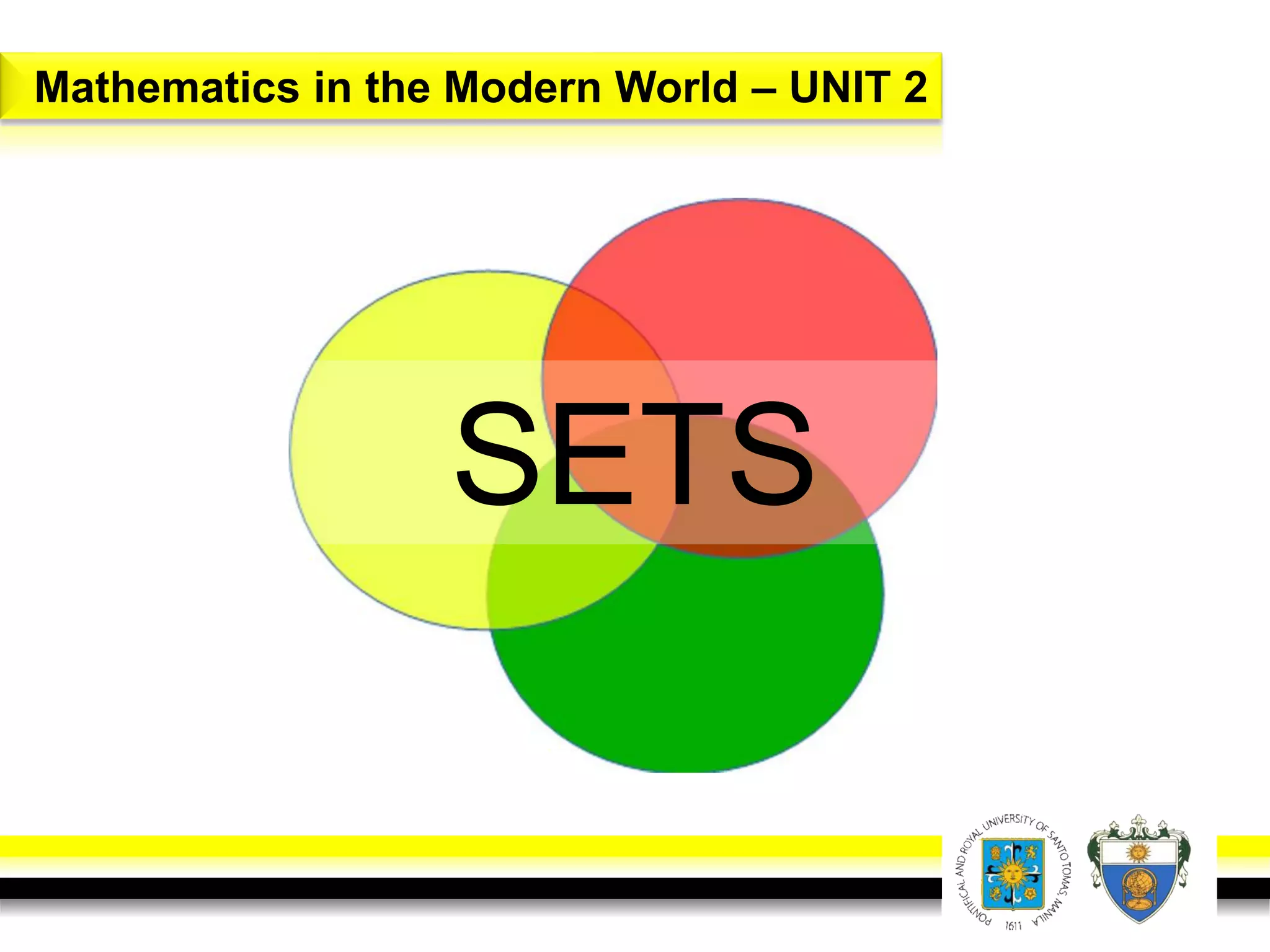 Mathematics in the Modern World – UNIT 2
SETS
 