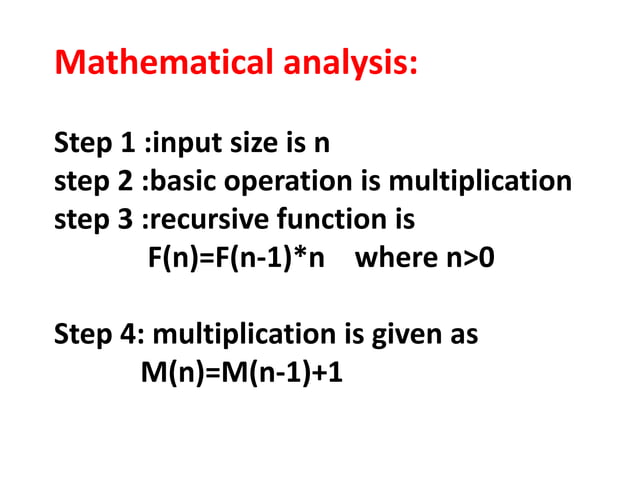Mathematical Analysis of Recursive Algorithm. | PPT