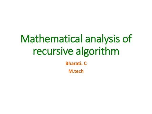 Mathematical Analysis Of Recursive Algorithm 