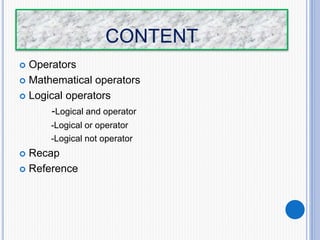 Mathematical and logical operators | PPT