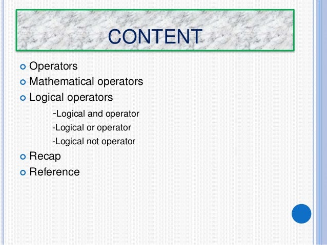 Mathematical and logical operators