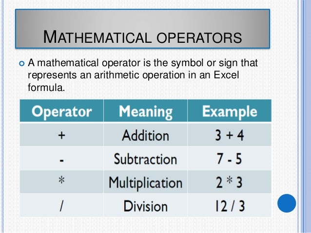 Mathematical and logical operators Mathematical and logical operators