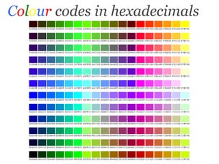 C o l o u r  codes in hexadecimals 