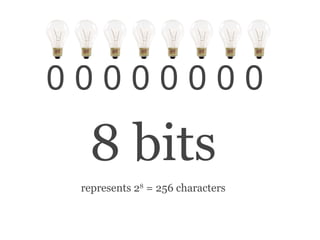 0 0 0 0 0 0 0 0 8 bits represents 2 8  = 256 characters 