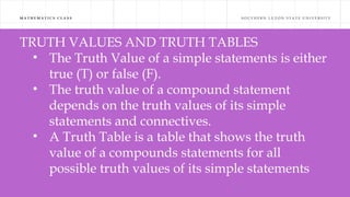Truth Values 3 MATHEMATICAL LANGUAGE AND SYMBOLS -GEC05 | PPTX