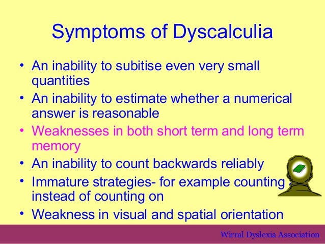 mathematical learning difficulties and dyscalculia wirral example of weakness of a person