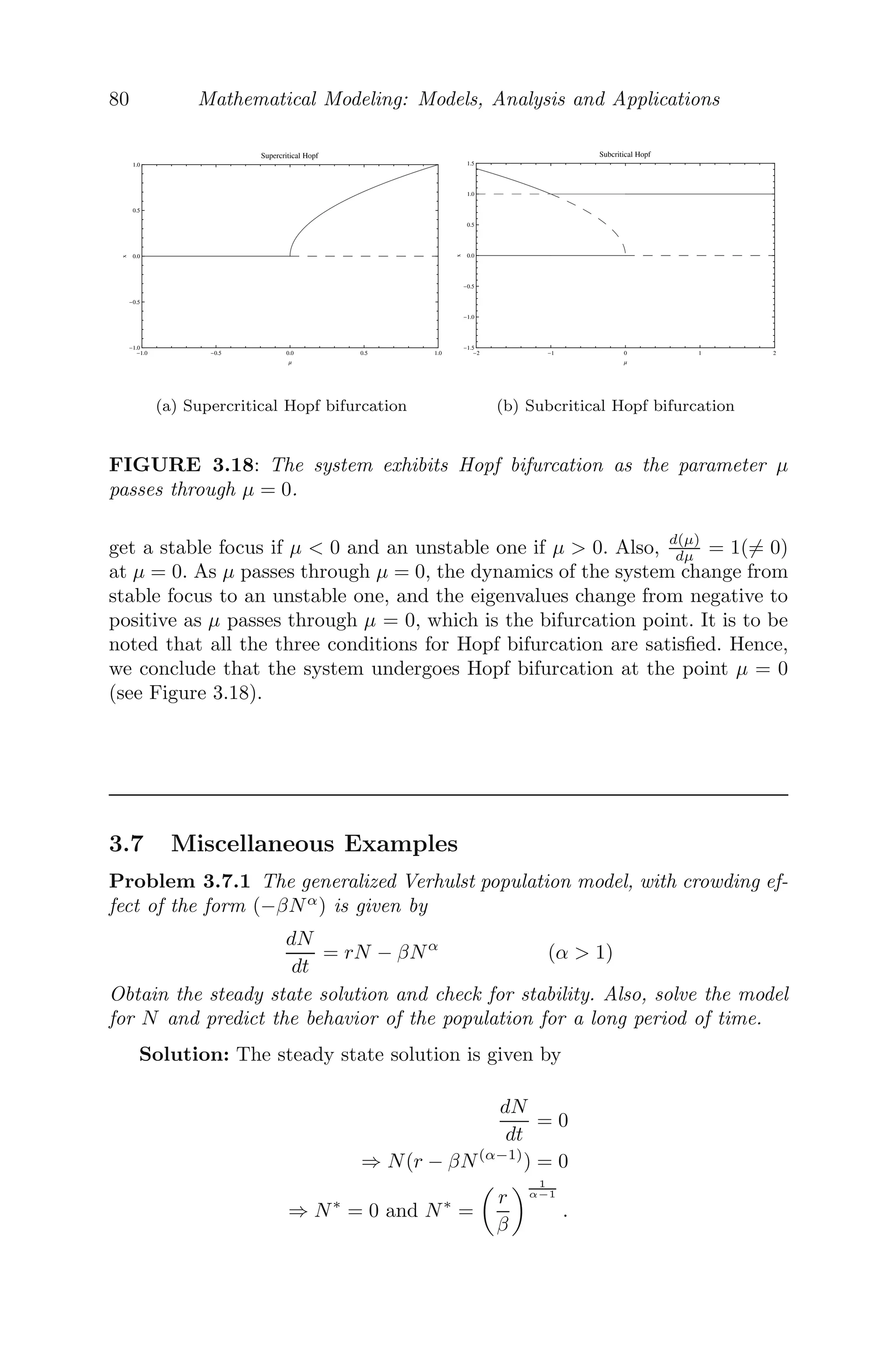 64 Mathematical Modeling: Models, Analysis and Applications
susceptible again. The following equations describe the model [26]
dS
dt
= −αSC + βI
dI
dt
= αSC − βI
dC
dt
= −γC
Epidemic Model of Inﬂuenza: The Kermac-McKendrick model, which
is the basic SIR model, is considered suitable for epidemic models of inﬂuenza
as it has proven useful in predicting some aspects of the course of local in-
ﬂuenza outbreaks in Great Britain and Russia. However, the basic SIR model
for inﬂuenza epidemics has some drawbacks. The model makes certain sim-
plifying assumptions whose signiﬁcance is testable only after extensive and
costly ﬁeld research. Therefore, the basic SIR model is extended to the SEAIR
model by introducing two additional compartments E and A. When a person
is infected with inﬂuenza virus, a short time elapses between infection and de-
velopment of the disease, which is called the incubation period. This class of
people going through the transition stage from infected to infectious is called
the E class. In the E class, a signiﬁcant number of persons never develop
symptoms, but they are capable of transmitting the disease. We call this the
A class.
FIGURE 3.8: A ﬂowchart of the modiﬁed Kermac-McKendrick SEAIR
model.
From the ﬂowchart (see Figure 3.8), the system of equations describing the
SEAIR model is given by [17, 26]
dS
dt
= −βS(δA + I)
dE
dt
= βS(δA + I) − μEE
dI
dt
= pμEE − μII
dA
dt
= (1 − p)μEE − μAA
dR
dt
= μAA + μII
 
