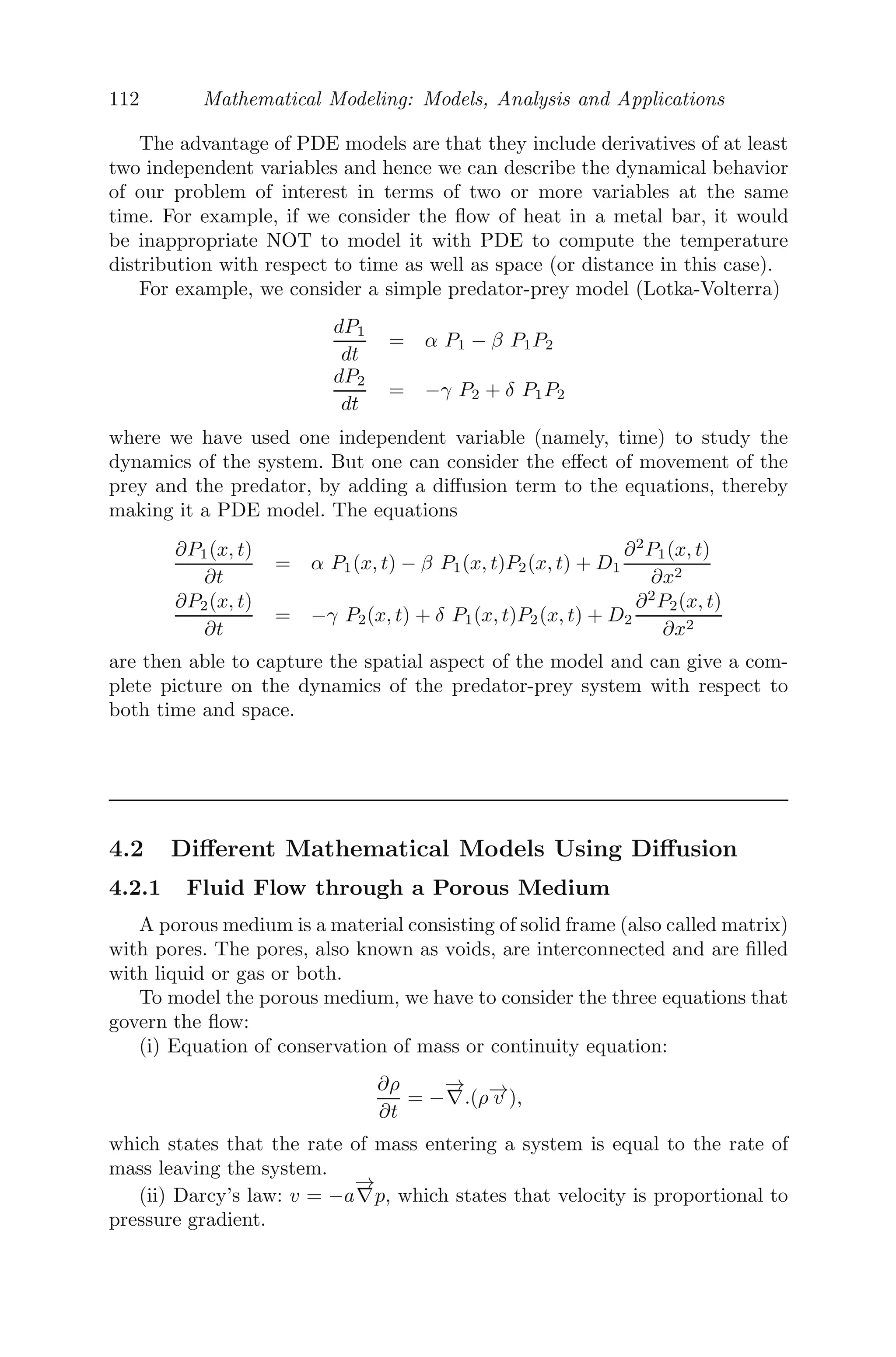 88 Mathematical Modeling: Models, Analysis and Applications
0 2 4 6 8 10
0
2
4
6
8
10
FIGURE 3.21: The dynamics of the independent trees for diﬀerent initial
conditions.
(ii) Given that
dp1
dt
= α1p1(k1 − p1)
dp2
dt
= α2p2(k2 − p2)
Now,
dp1
dt
= α1p1(k1 − p1)
⇒
dp1
p1(k1 − p1)
= α1dt
⇒ ln(
p1
k1 − p1
) = k1α1t + c1
⇒ p1 =
k1
1 + Ce−k1α1t
, where C = ec1
.
Figure 3.21 shows the growth of the independent trees in the p1p2 plane
in the rectangle 0  p1  10, 0  p2  10 for given initial values.
Problem 3.7.10 Consider the pricing policy of edible oil, where the manu-
facturers stock the product to meet any sudden unexpected demand from cus-
tomers. Let S(t) and Q(t) be the sales forecast and production forecast respec-
tively and p(t) be the price of edible oil at any time t. Then the general pricing
policy is given by
S(t) = α1 − β1p − γ1
dp
dt
Q(t) = α2 − β2p − γ2
dp
dt
dp
dt
= −γ[L(t) − L0]
 
